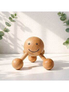 Natural Wood Hand Held Ball Massager Mr Happy Back & Body Therapy Tool Lightwt